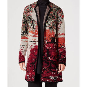 J. Jill Luxurious Black Multi Scenic Jacquard Knit Cardigan Duster Womens Size M